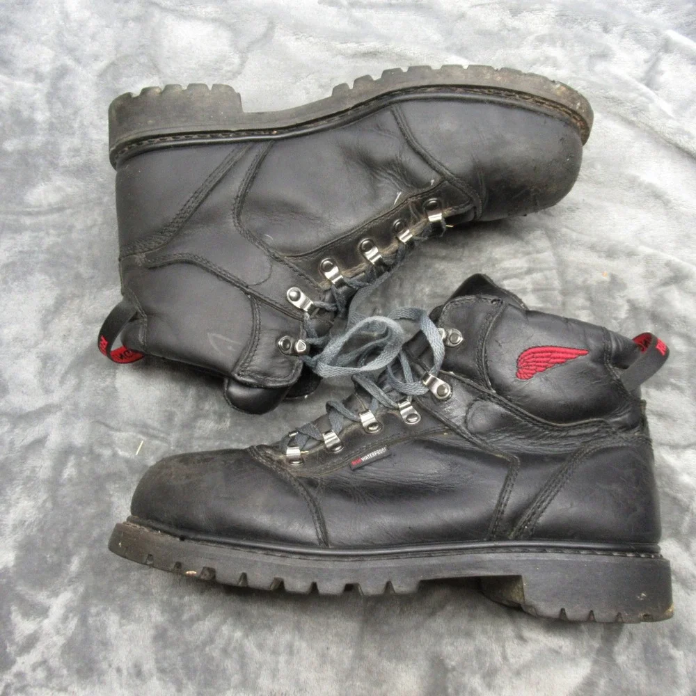 Red Wing Work Boots Mens‎ 10 D Black 971 Leather Waterproof Steel Toe Lace-Up